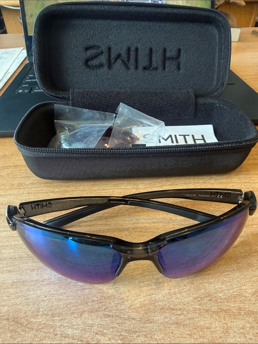 SMITH Men’s Black Frame Sunglasses with Blue-Purple Mirrored Lenses